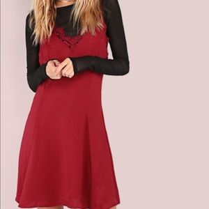 Lace hem Cami fit and flare dress burgundy